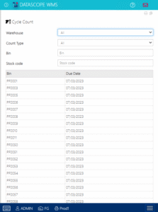 Cycle Counting HTML screen