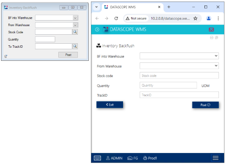 Inventory Backflushing screen 2