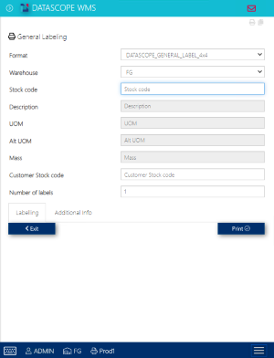 General Labeling screen
