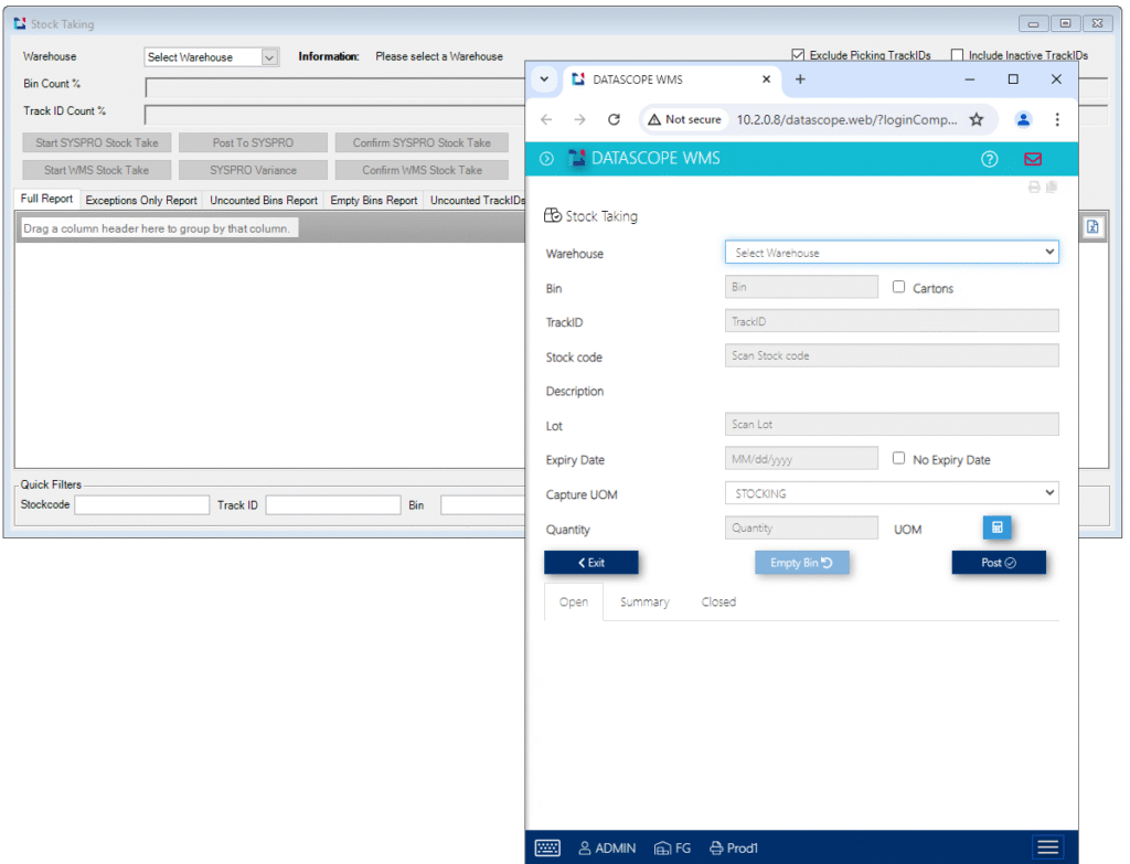 Stock Taking screens