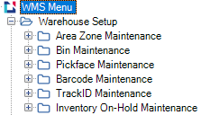 Warehouse Setup menu structure