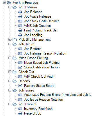 Work In Progress menu